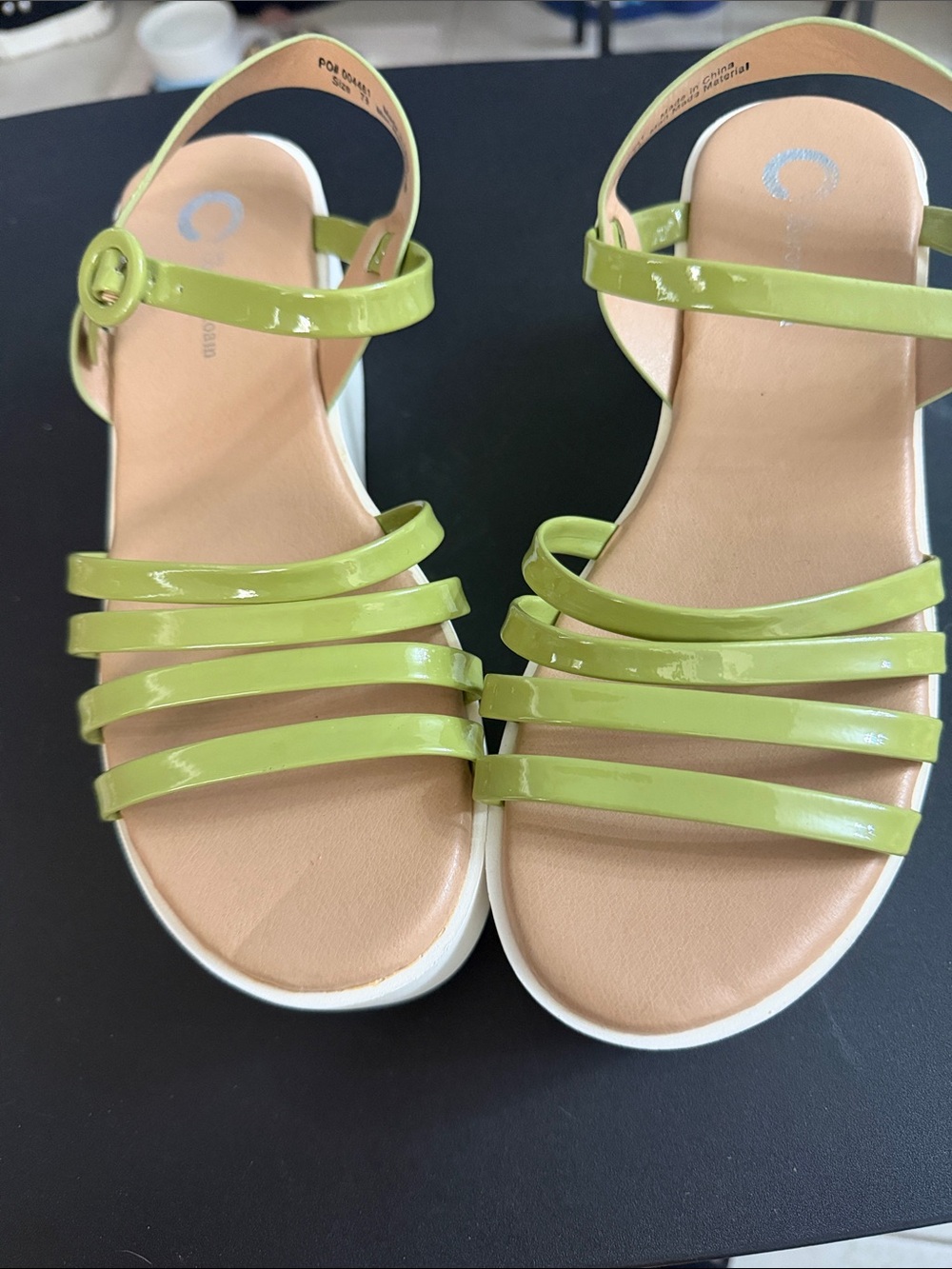 Melissa Patent Strappy Sandals in Lime Green and Tan